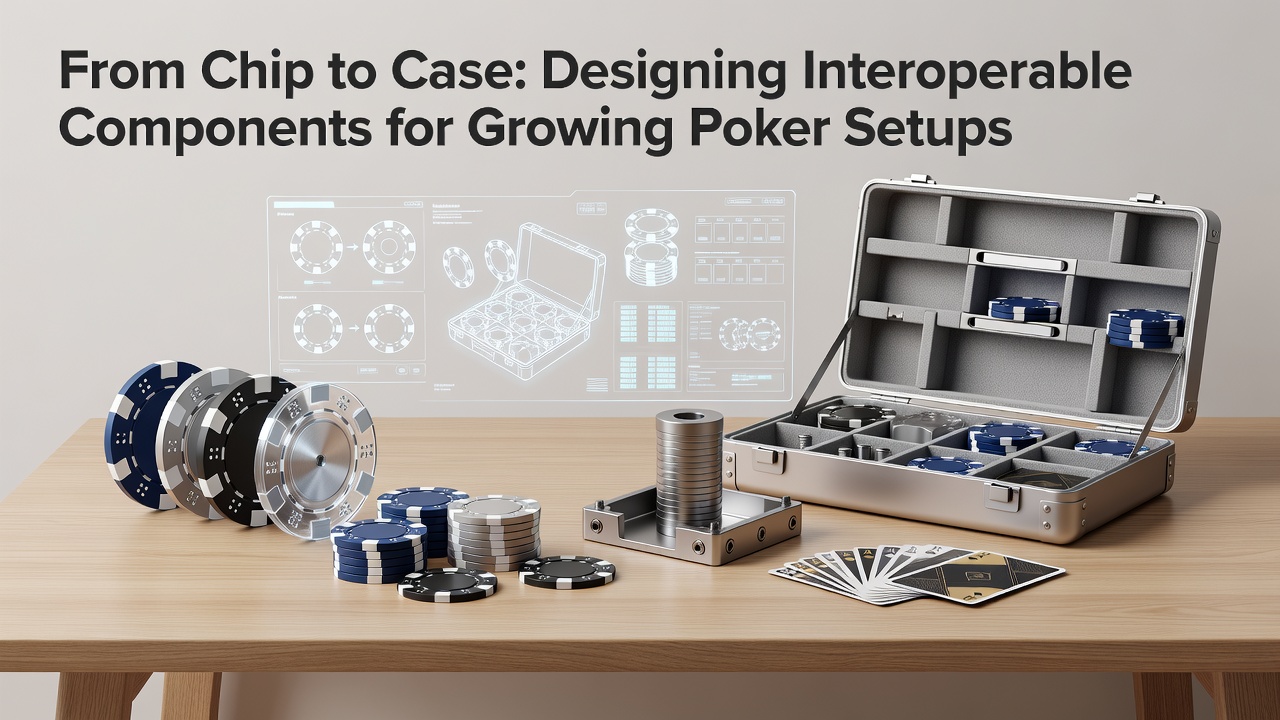 Offener Poker-Case mit modularen Einsätzen und gestapelten Chips