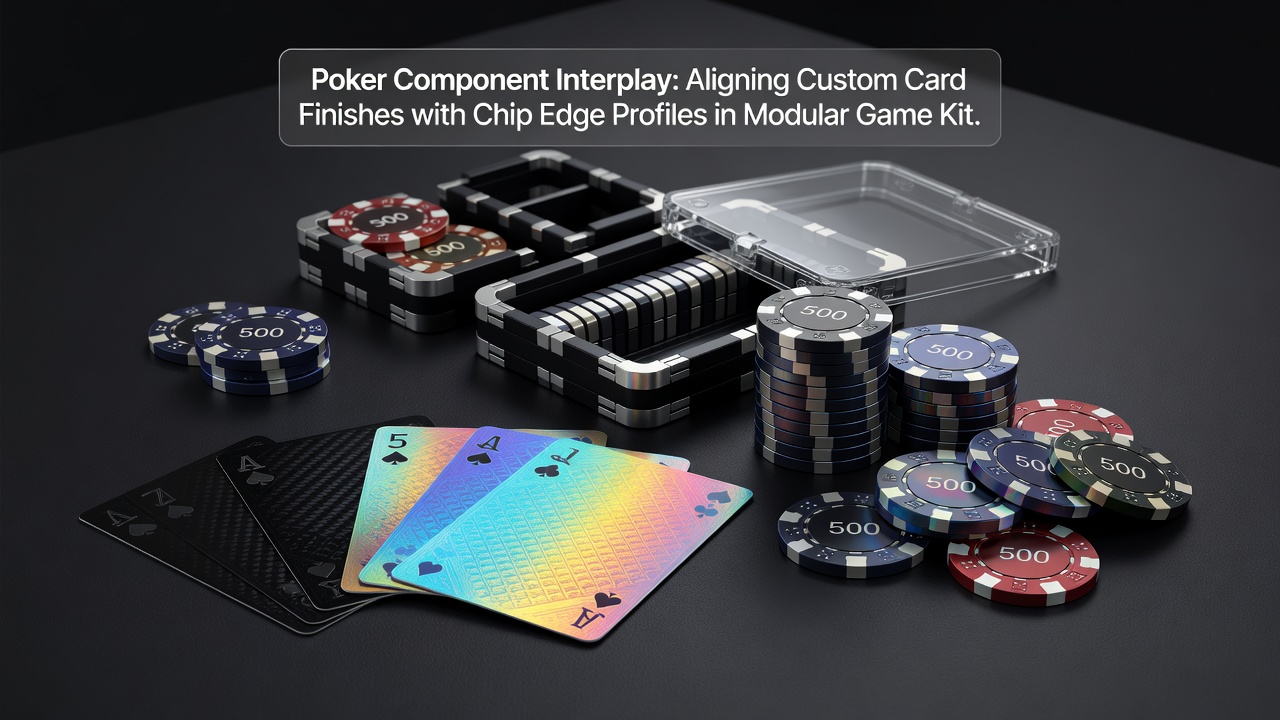 Detailaufnahme von Chipkanten und Kartenoberflächen in einem modularen Poker-Set mit Fokus auf Passgenauigkeit