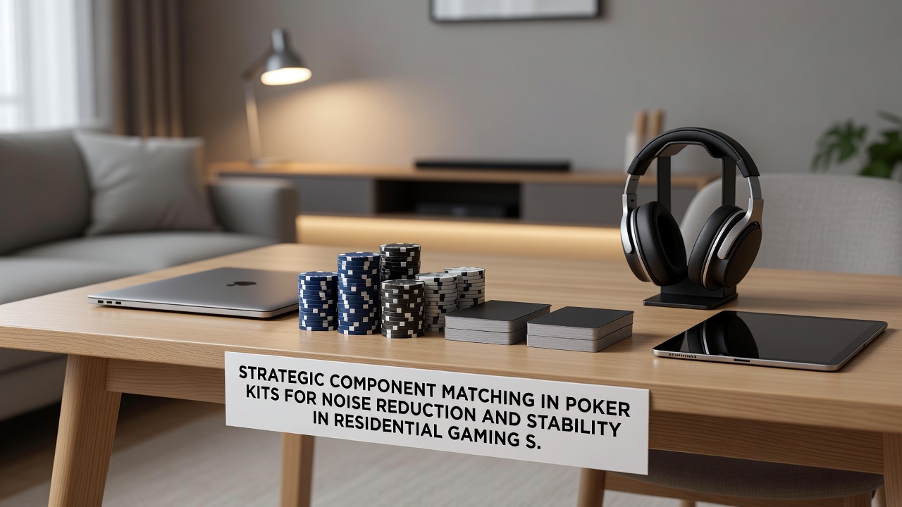 Abgestimmte Pokerchips, Karten und Tischauflagen in einem stabilen Heim-Setup mit reduziertem Geräuschpegel