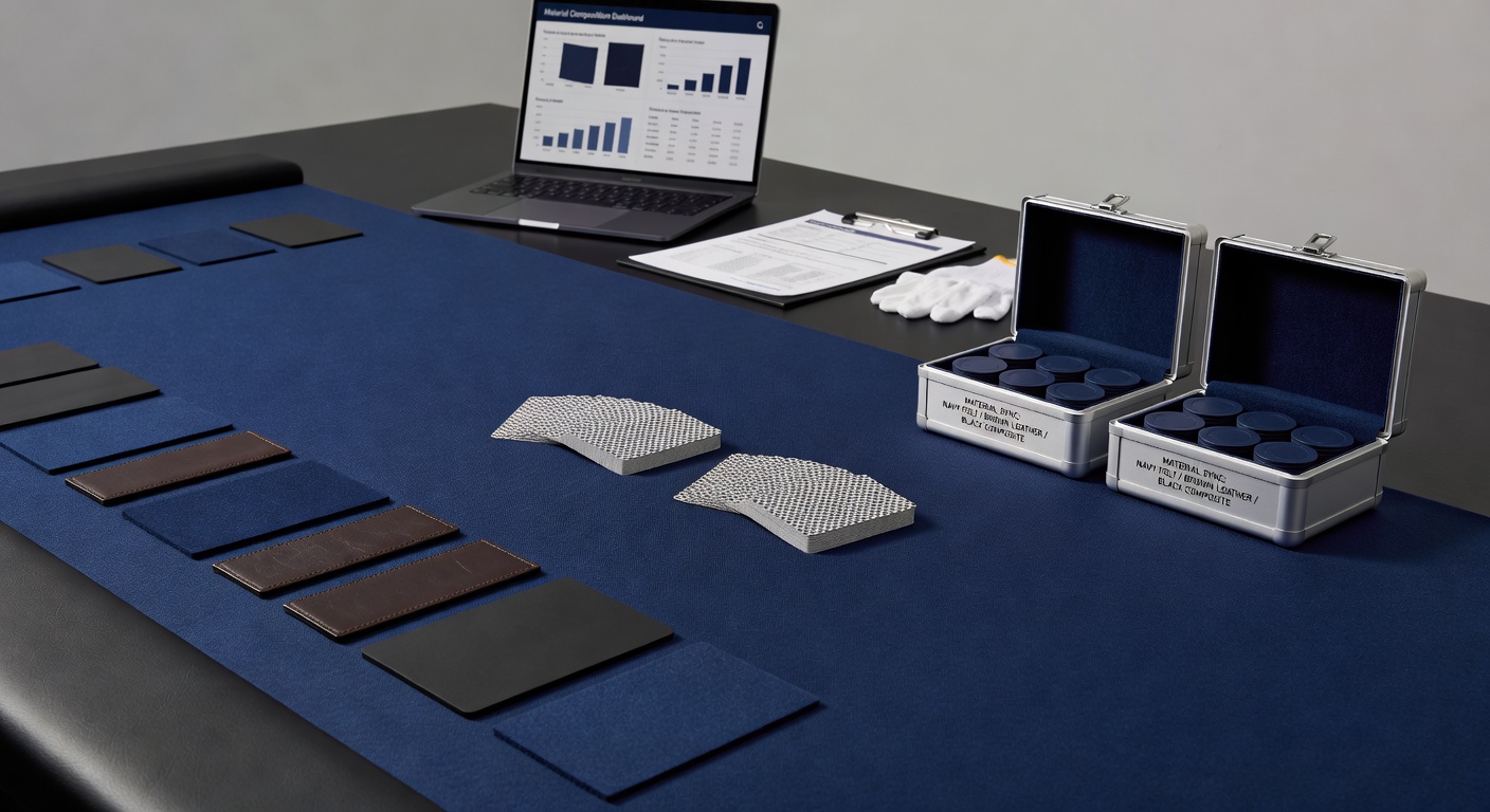 Pokertisch mit abgestimmten Karten und Case in professioneller Umgebung
