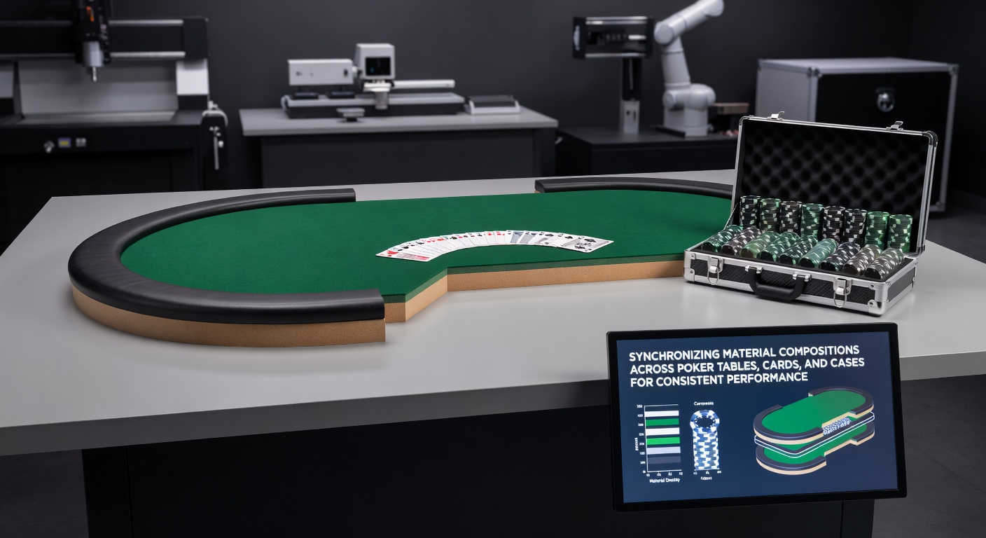 Detailaufnahme von Pokerchips, Karten und Case mit einheitlichen Materialeigenschaften