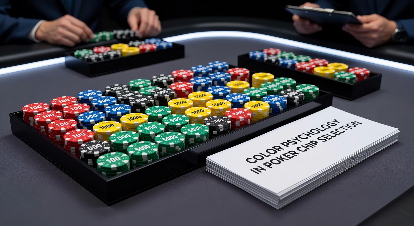 Poker-Chips in verschiedenen Farben auf einem Turniertisch, die Farbpsychologie veranschaulichen