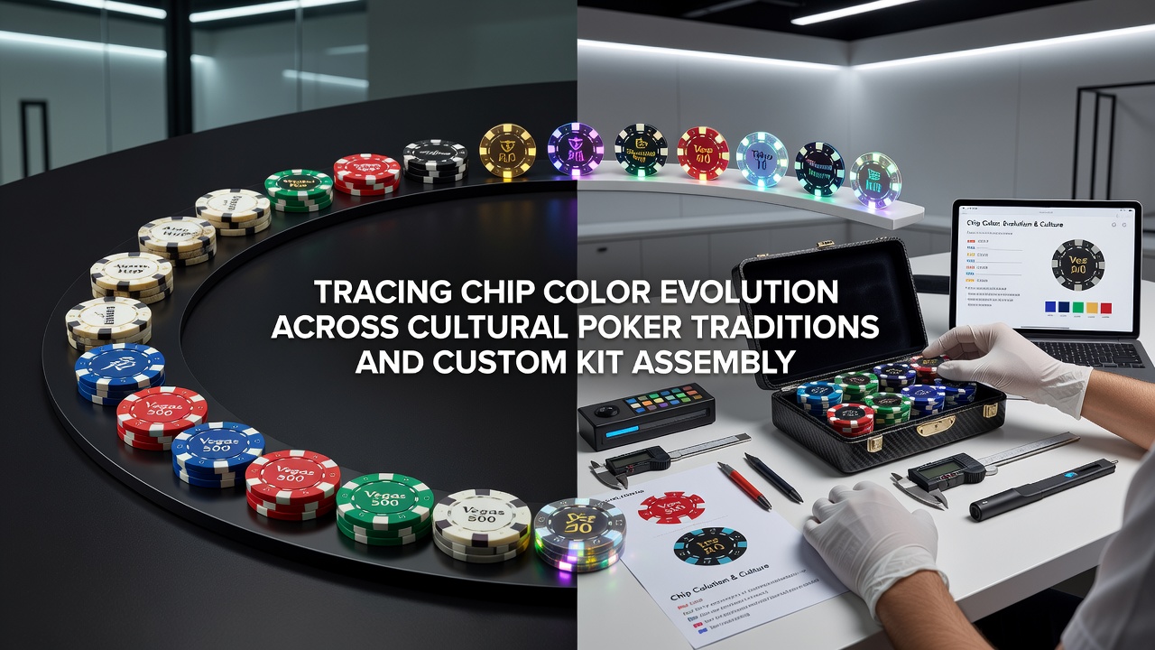 Historische Pokerchips in verschiedenen Farben aus unterschiedlichen Kulturen