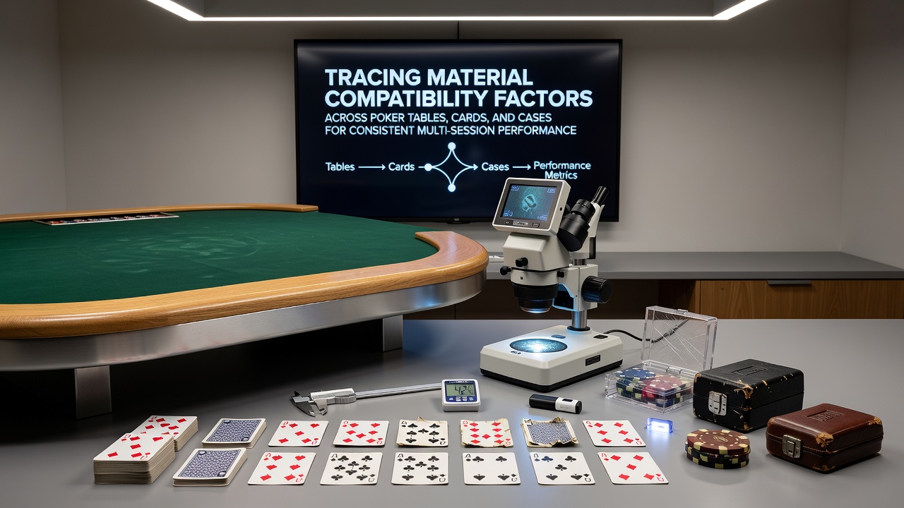 Darstellung von Pokertischoberflächen, Karten und Cases mit Fokus auf Materialverträglichkeit und Reibungseigenschaften